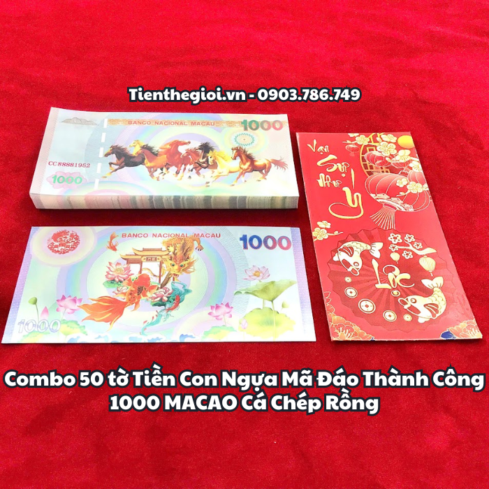 Combo 50 tờ Tiền Lưu Niệm 1000 Macao Mã Đáo Thành Công Cá Chép Rồng